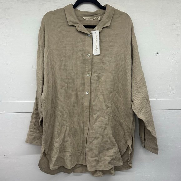 NWT Soft Surroundings Peregrine Gauze Shirt in Soft Taupe - Picture 1 of 6